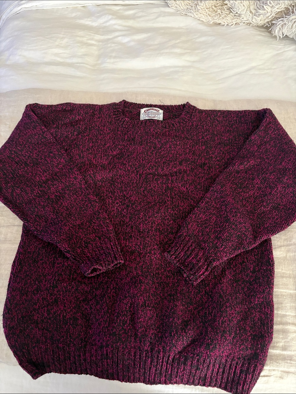 Cambridge Brand Womens Marled Burgundy Crewneck All Wool Sweater